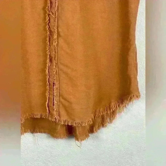 Umgee Top Orange Oversized Short Cuffed Sleeve Linen Button Up Women’s Medium - Picture 3 of 8